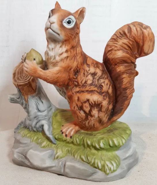 Vintage Ceramic Squirrel  on Log Holding Nut Detailed 80's 90's Good Condition 2