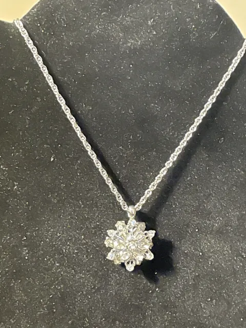 CHARTER CLUB Silver-Tone Crystal Snowflake Pendant Necklace 18” Disco Ball