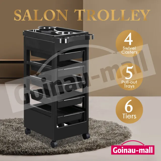 6 Tier Hair Salon Trolley Cart Spa Beauty Hairdressing Tool Rolling Storage Tray
