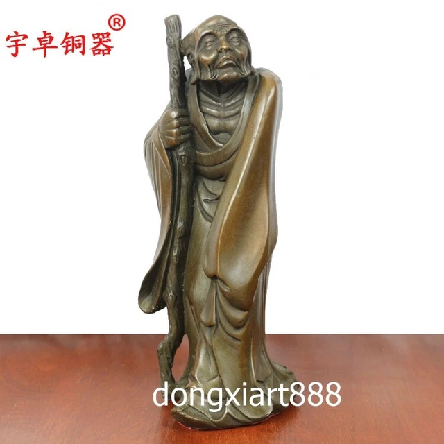 23 cm Chinese Buddhism bronze eighteen arhats on crutches arahant Buddha Statue