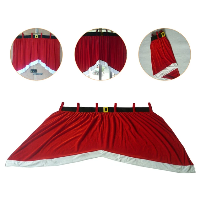 Mantovana Natalizia A Tema Babbo Natale - Tenda Finestra 91x40 Cm In Tessuto Rosso Con Bacche Decorative