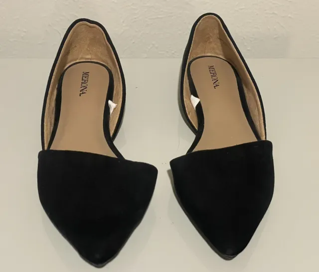 Merona Womens Size 6.5 Black Textile Slip On Pointed Toe D'Orsay Flats