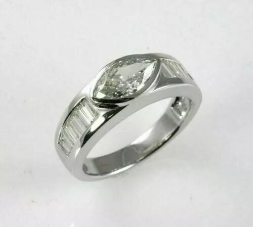 2 CT Marquise Cut East West Bezel Moissanite Wedding Ring 14K White Gold 4 her