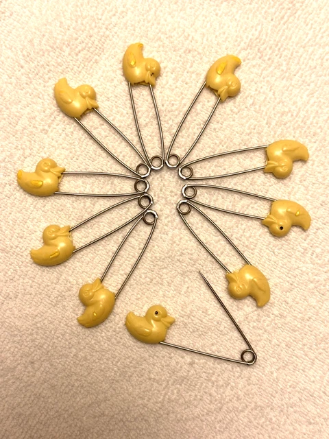 Juego de 10 alfileres de pañales de pato amarillo vintage