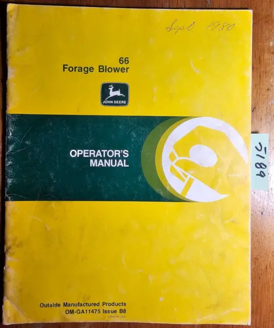 John Deere 66 Forage Blower Owner's Operator's Manual OM-GA11475 B8 2/78