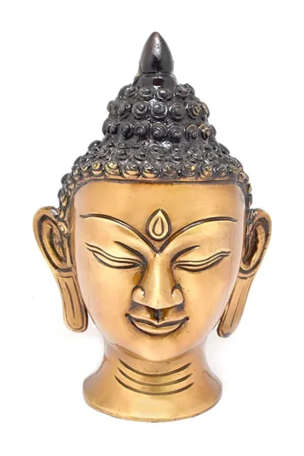 Brass Calm Buddha Face Head Decor Showpiece Statue Figure For Home Decor 6''