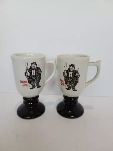 Set Of 2 1960'S Hobo Joe's Restaurant Footed Coffee Cups Mugs Advertisement Pair