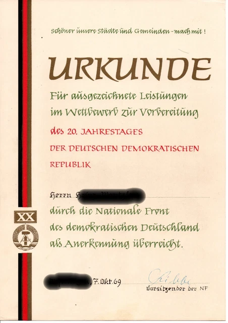 DDRURKUNDE, &SCHÖNER UNSERE Städte und Gemeinden Mach mit!