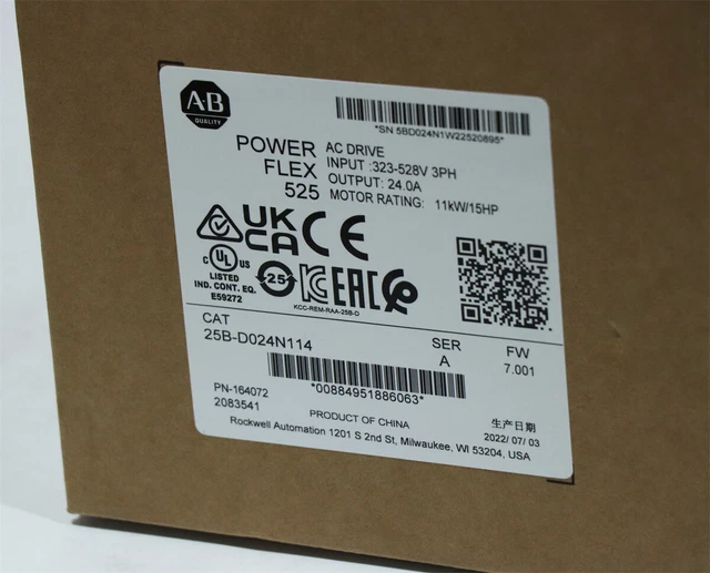 2022 AB 25B-D024N114 /A PowerFlex 525 AC Drive 11kW 15Hp Factory Sealed New