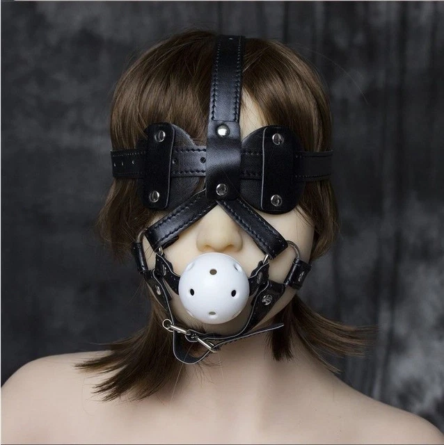 Harnais de Tête en Cuir avec Masque Gag Rouge - BDSM Boutique