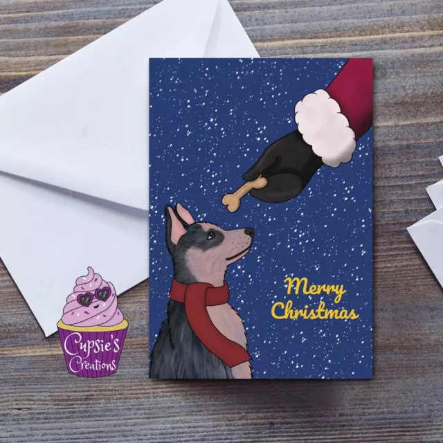 Cartolina di Natale cane Heeler blu - Carta segugio bestiame australiano dal cane