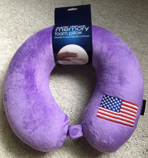 🇺🇸 US Flag The Comfort Memory Foam Neck Travel Pillow w/ SnapOn U-Shape Purple