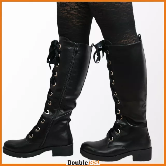 Scarpe Stivali da Donna con tacco basso largo eco-pelle Biker Stivaletti 37 39