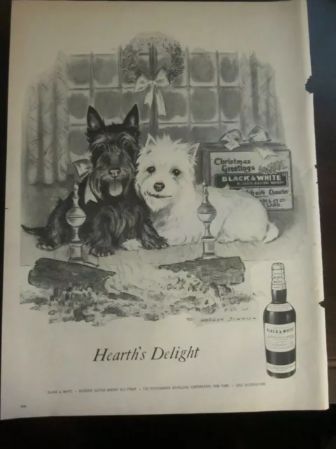 Black & White Whiskey Ad Advertisement 1957 Hearth's Delight