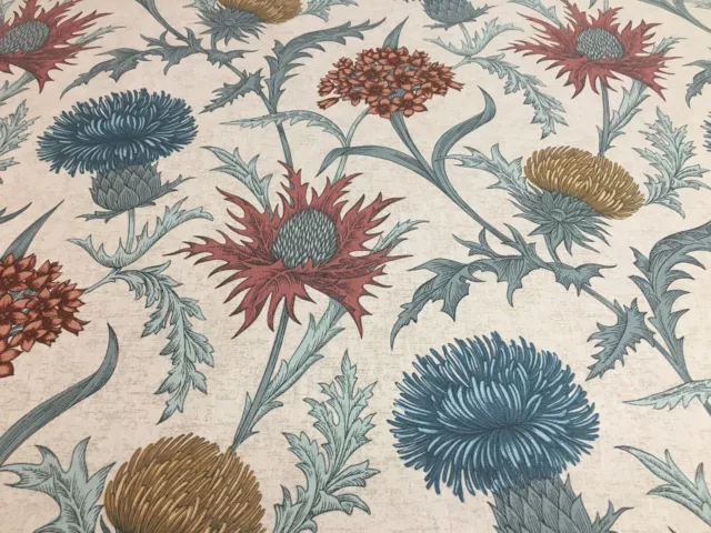 Thistles Soft Teal/Terracotta Floral Cotton 140cm wide Curtain/Craft Fabric
