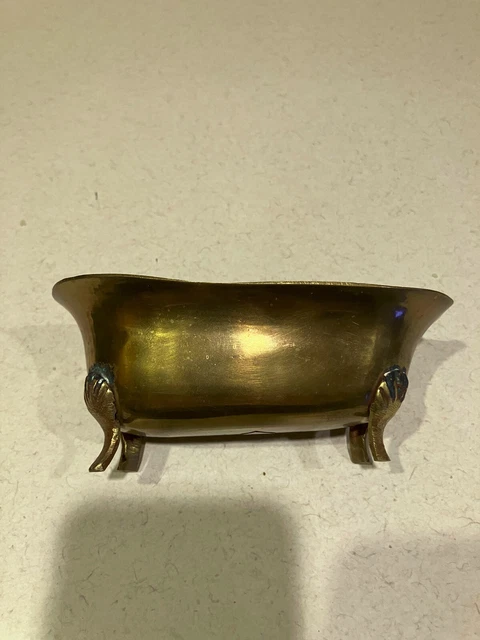 Vintage Brass Miniature Clawfoot Tub Claw Foot Bathtub Dollhouse Soap Dish