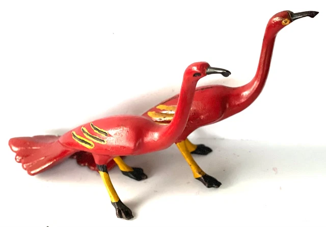 PAIR MCM CAST IRON PINK FLAMINGO IBIS BIRD CRANE ART STATUE DOORSTOP Vintage 13"