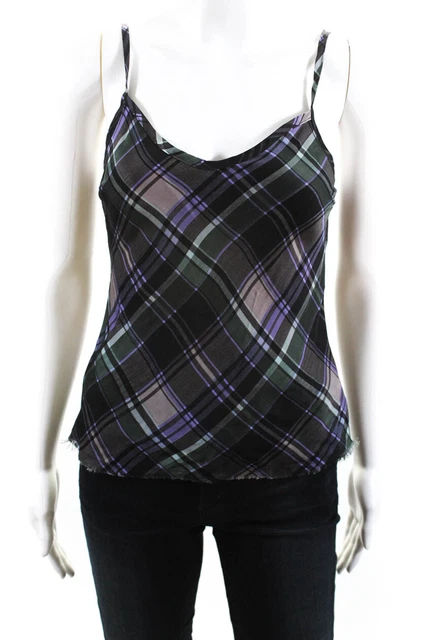 Nation LTD Womens Plaid V-Neck Spaghetti Strap Tank Top Purple Size S