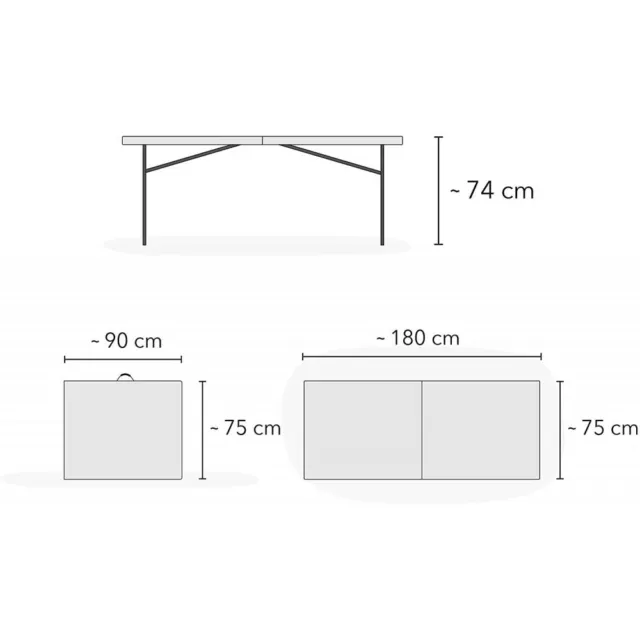 Table pliante portable SILVERA blanche avec poignée 180 x 75 x 74 cm