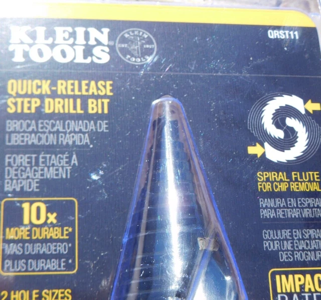 🌟🎈 KLEIN TOOLS QRST11 Quick-Release Step Drill Bit #11 7/8 to 1-1/8-Inch 🌟 2