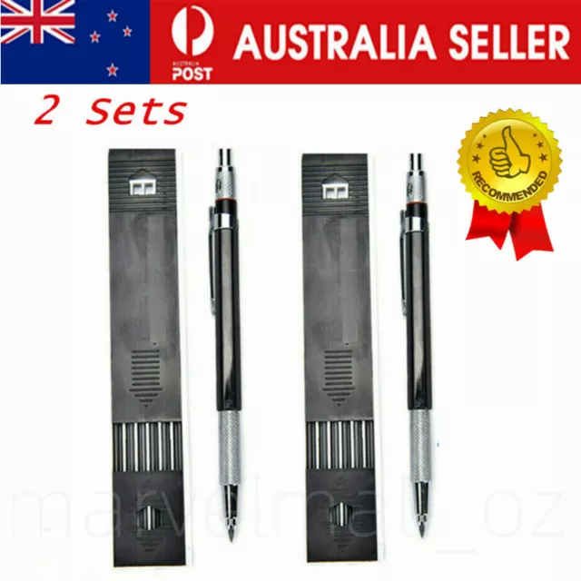 2X 2.0MM Black Technico Mechanical Leadholder Clutch Pencil With 12x2B 2mm Leads