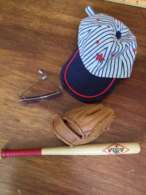 American Girl Doll BASEBALL Hat, Bat, Glove, glasses home run softball