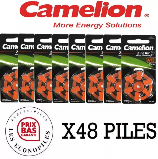 Lot de 48 piles boutons auditive A13 ZA13 13 Camelion 1.45V OFFRE PROMO