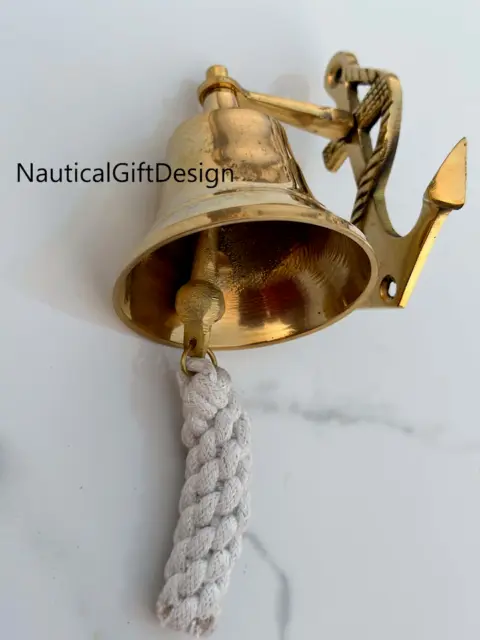 Handmade Nautical Brass Bell Wall Hanging Ship Bell 5" Brass Anchor Boat Decor