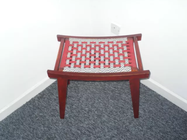 Lovely Stool/Foot Stool.red With White/Blue  Woven Pattern