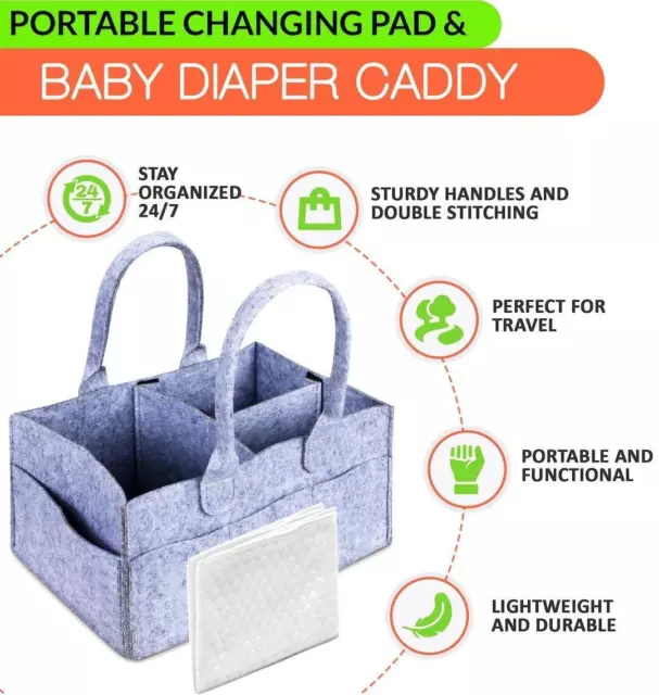 Diaper Caddy Portable Changing Pad Kit | Nursery Storage Organizer Bin with...