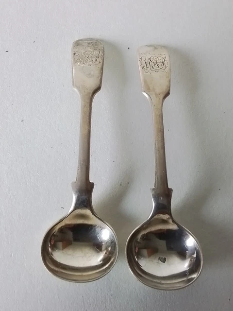 Coppia Piccoli Cucchiai Senape Argento Contrassegnati Ref JM4295 25,51 Grammi Senza Scarti