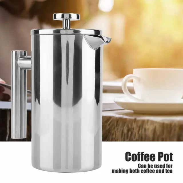 Stainless Steel Double Wall French Press Coffee Maker Tea Pot Plunger Filter AU