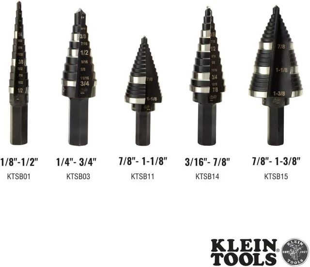 Klein Tools KTSB15 Step Drill Bit #15 Double Fluted 7/8 to 1-3/8-Inch, Black 3