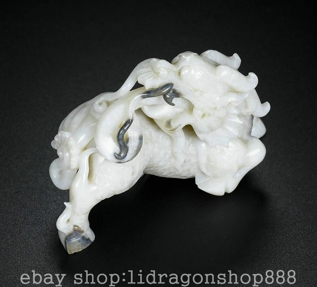 3.8" Chinese Natural Hetian Nephrite Jade Carving Kylin Beast Statue Sculpture