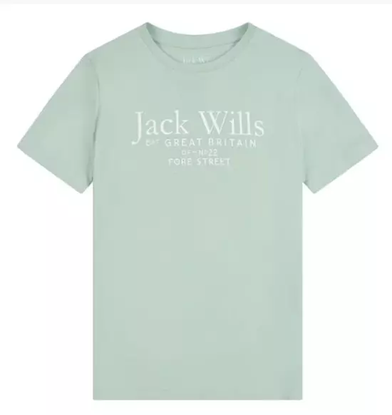 Maglietta Jack Wills JW Script Junior verde Selt taglia UK 8-9 anni #REF100