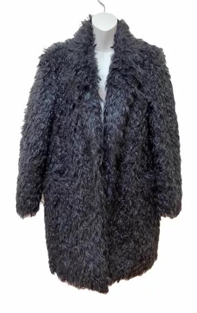 Elizabeth & James Women's S Oversized Curly Hair Fur Iris Boyfriend Jacket Black