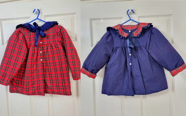 Cappotto imbottito vintage tartan rosso scozzese bambine con età del mantello 18 mesi made in UK