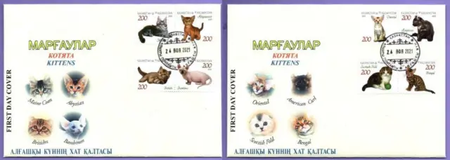 Kazakhstan 2021. 2  FDC. Pets. Kittens. Fauna. Animals. Cats.
