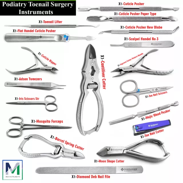 Range Podiatry Nail Surgery Instruments Kit Toenail Removal Ingrown Cutter 18Pcs