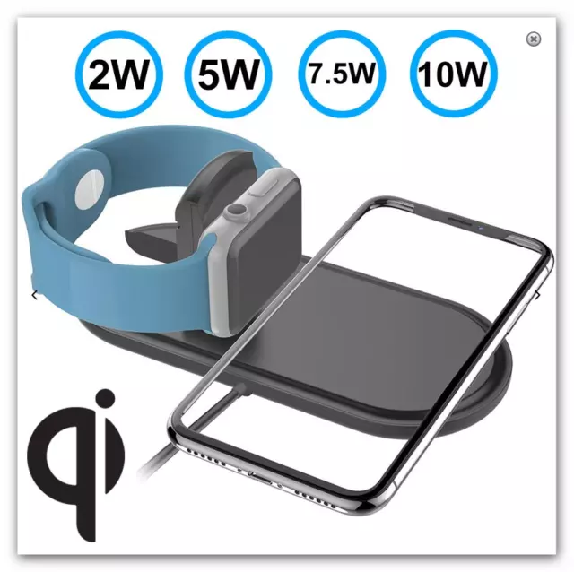 QI W22 - 2 en 1 Chargeur sans fil  10W / 5W + 2W " BLANC " iPhone, Galaxy. Neuf