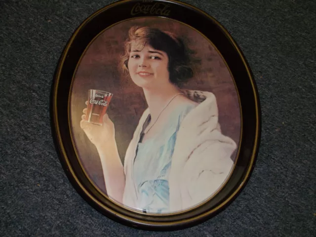Vintage Coke Coca-Cola Replica 1923 15" Oval Serving Metal Tray Flapper Girl Pop