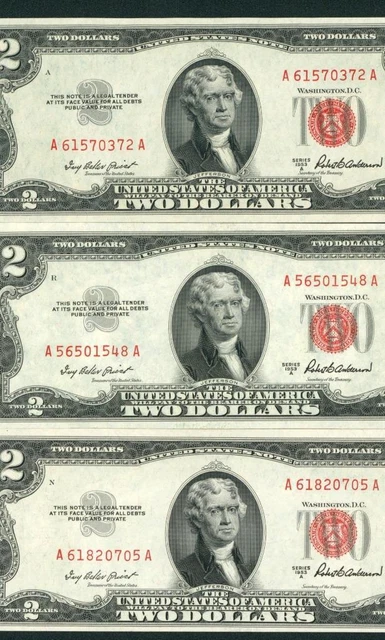 (( THREE NOTES )) $2 1953 ((CHOICE CU)) United States Note ** DAILY AUCTIONS