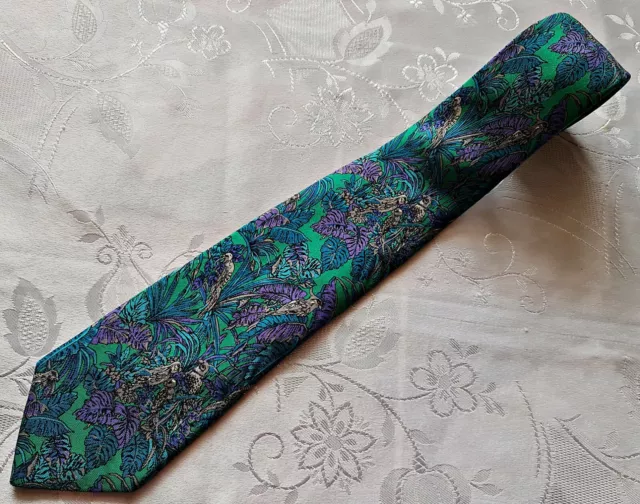 Gents Vintage Authentic Fiorio Parrots Aqua Blue Green Silk Men's Neck Tie