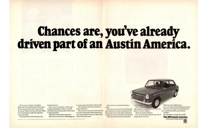 1969 Austin Healey America $1,899 British Leyland Ridgefield MG 2-Page Print Ad