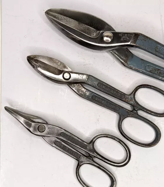 3 tijeras de metal de lata Wiss A-9 A-12 V-13 acero forjado 7"" 8"" 12"" EE. UU.