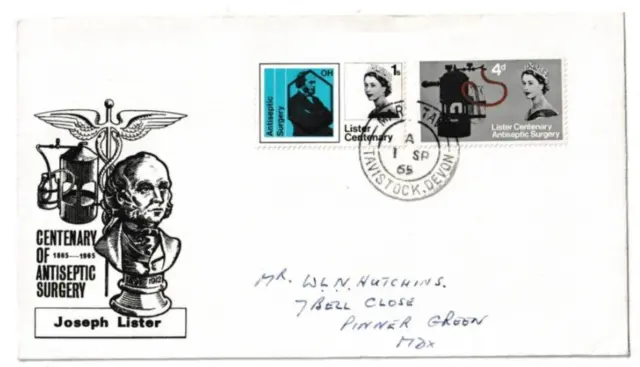 1/9/1965 UK GB FDC - Antiseptic Surgery - Bust of Joseph Lister - Mary Tavy CDS