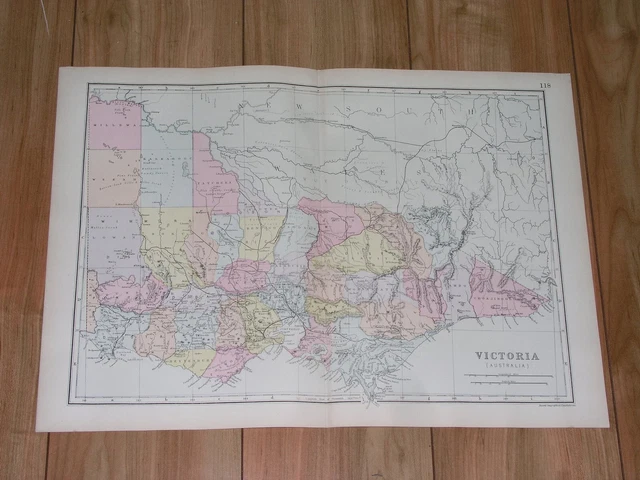 1891 Original Antique Map Of Victoria / Melbourne / Australia