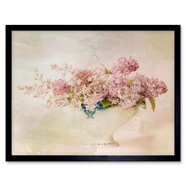 Pink White Flowers Grunge 12X16 Inch Framed Art Print