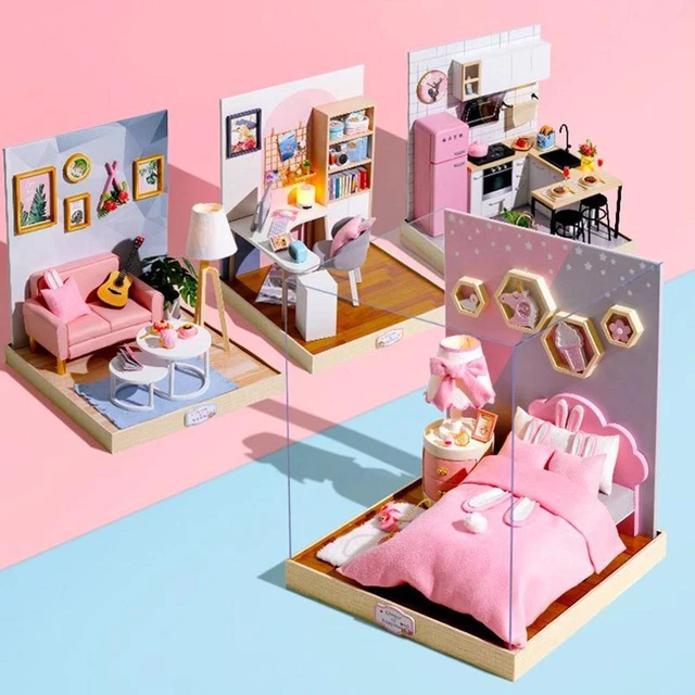 1/24 DIY CABIN Dollhouse Handcraft Miniature Kitchen Kit Toy Taste of