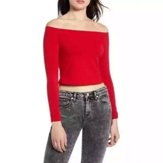 BP Women's Red Fitted Off the Shoulder Long Sleeve Top XS Nordstrom NWT